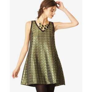 Kate Spade Saturday Gold Baroque Sleeveless Mini Trapeze Dress Size Small